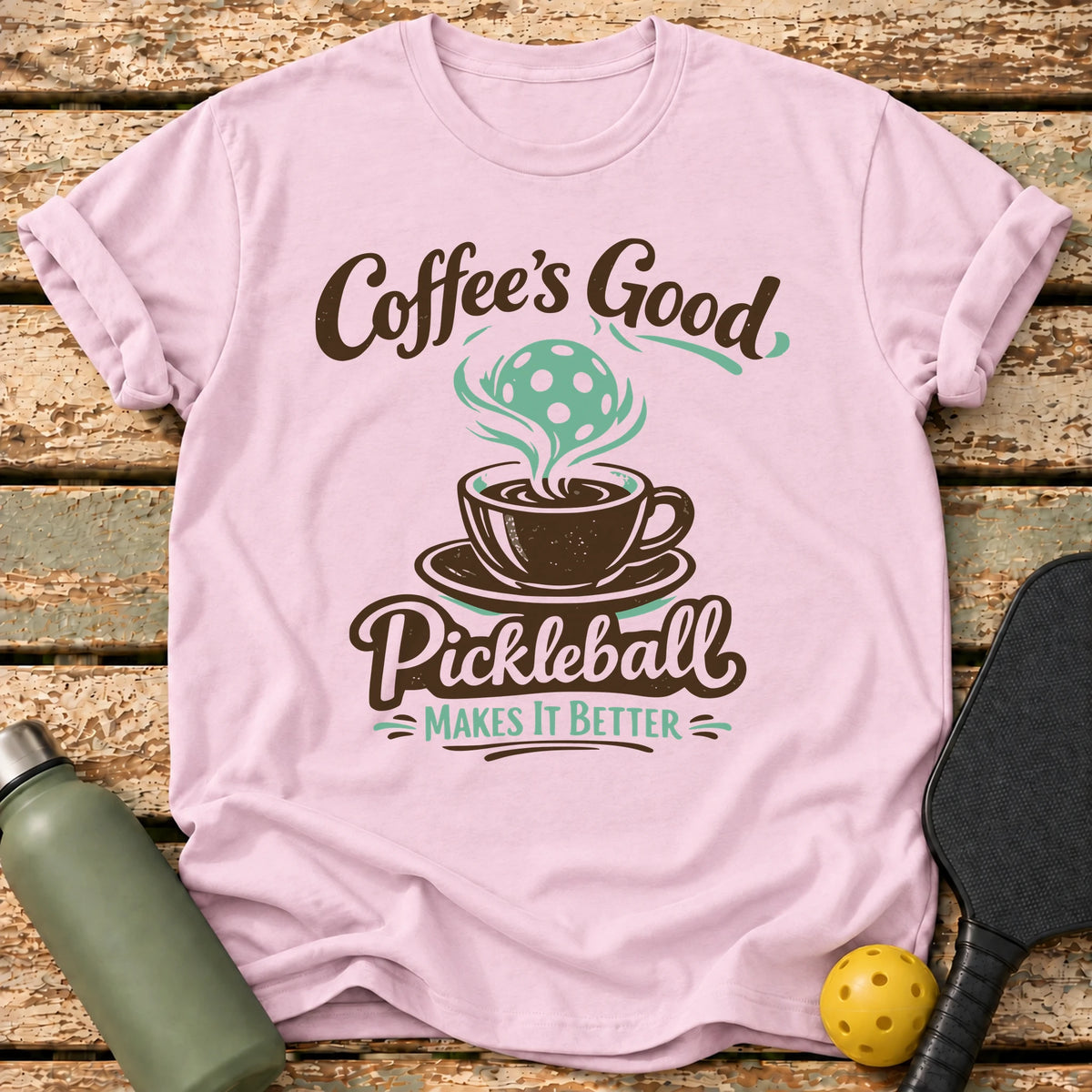 Coffee And Pickleball T-Shirt – Light Pink