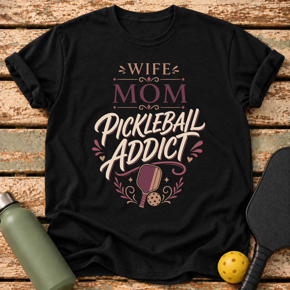Wife Mom Addict T-Shirt – Black