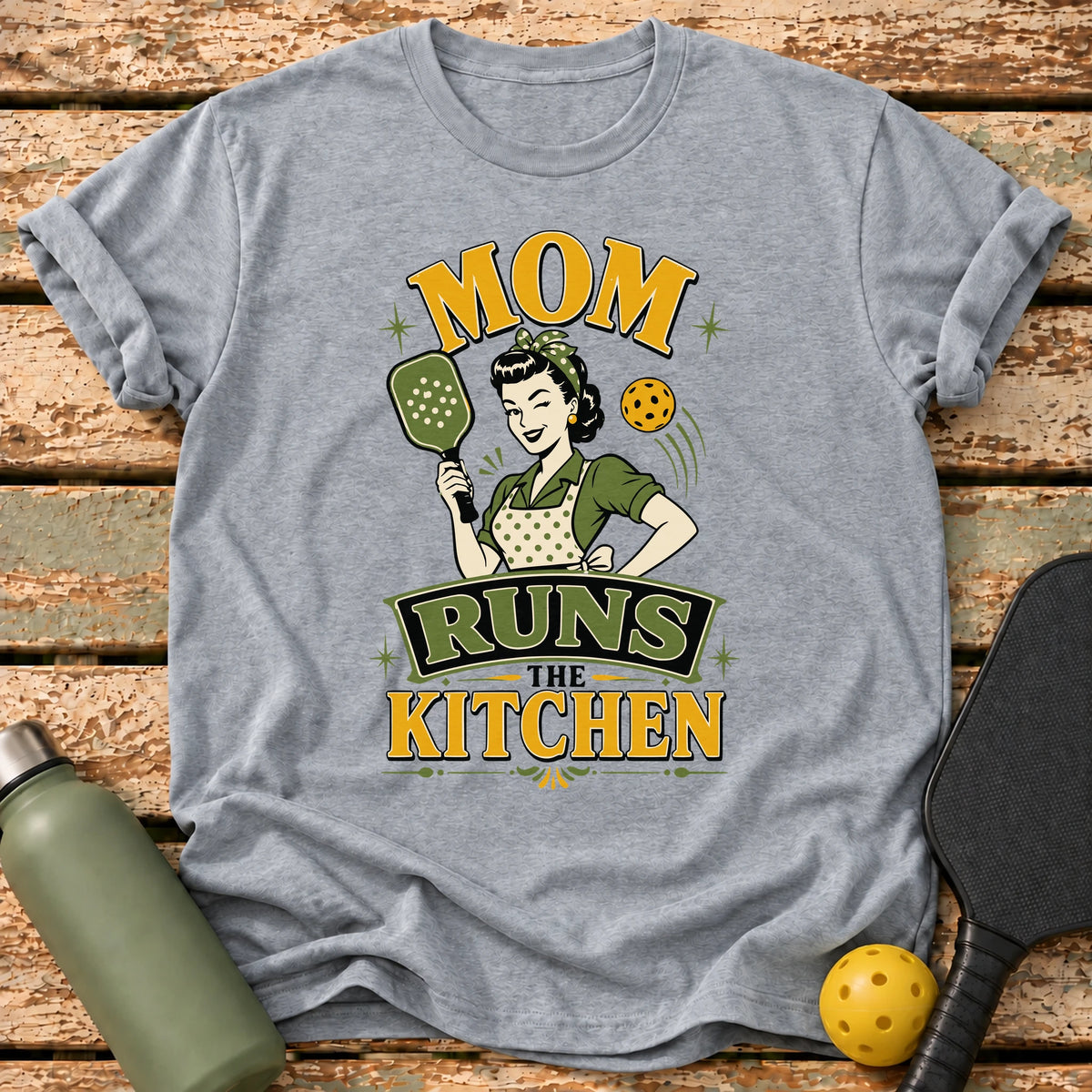 Mom Runs Kitchen T-Shirt – Sport Grey
