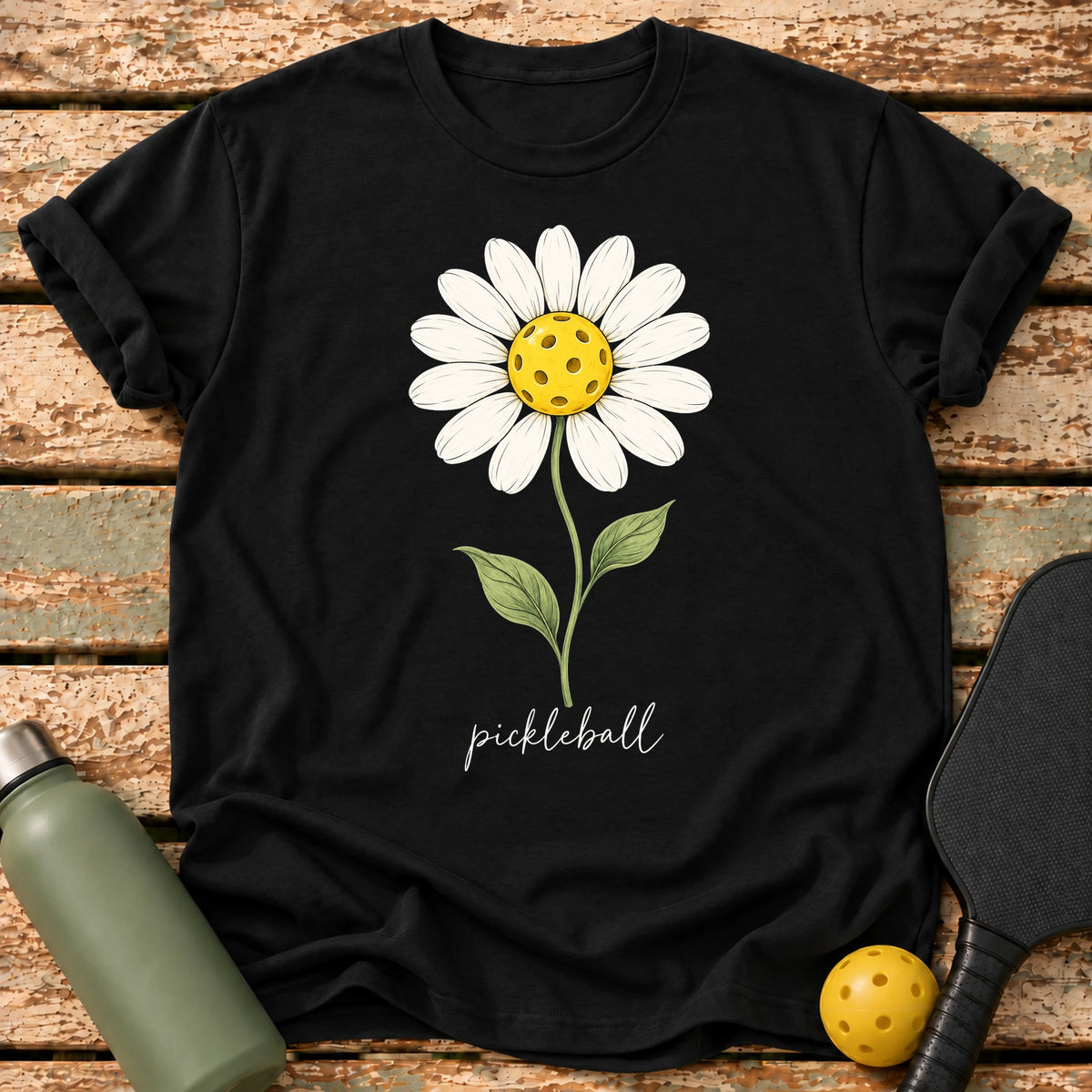 Pickleball Daisy T-Shirt – Black