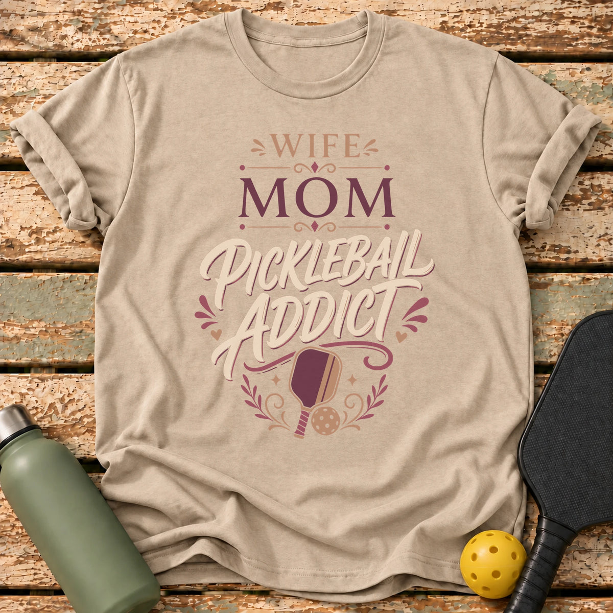Wife Mom Addict T-Shirt – Sand