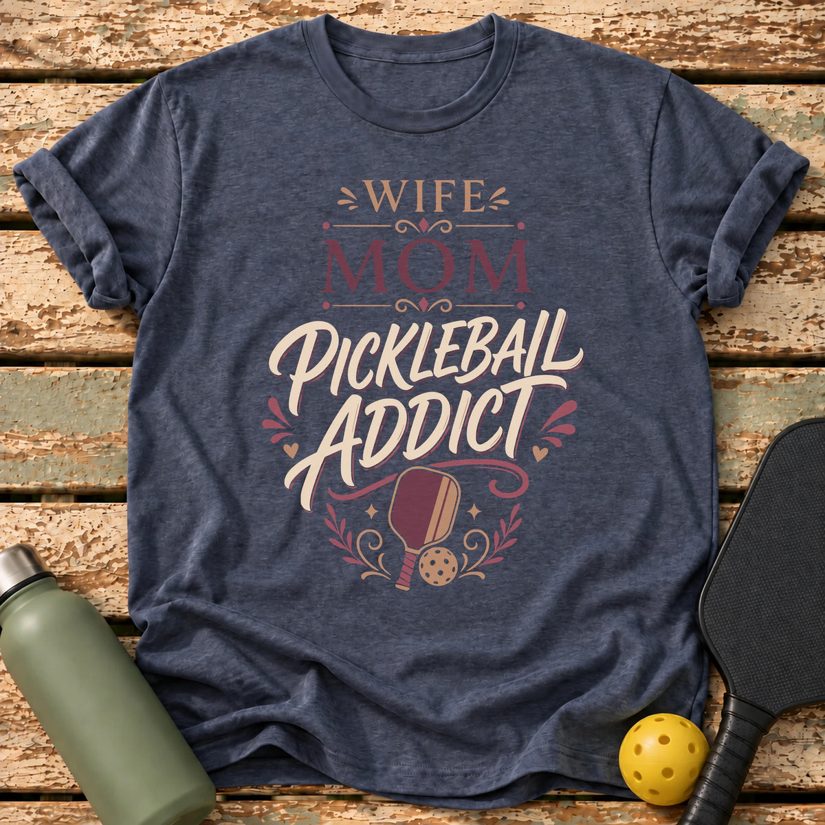 Wife Mom Addict T-Shirt – Heather Navy